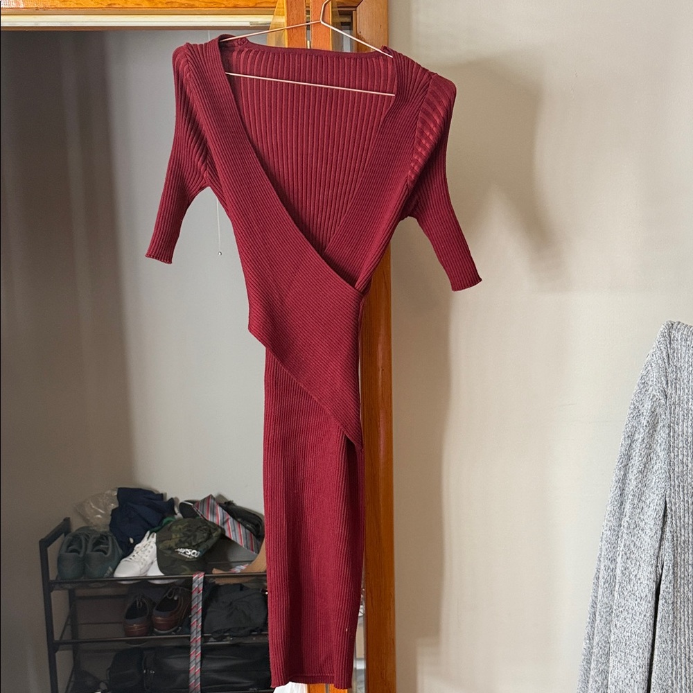 Elegant Burgundy Wrap Dress